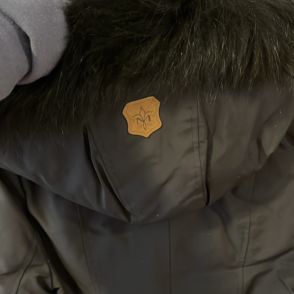 MACKAGE Trish down coat with blue fox fur Signature Collar, Like New, Black, S/P - Picture 7 of 7